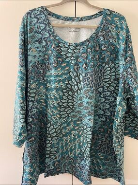 Catherines Teal Paisley V-Neck Tunic - 4X